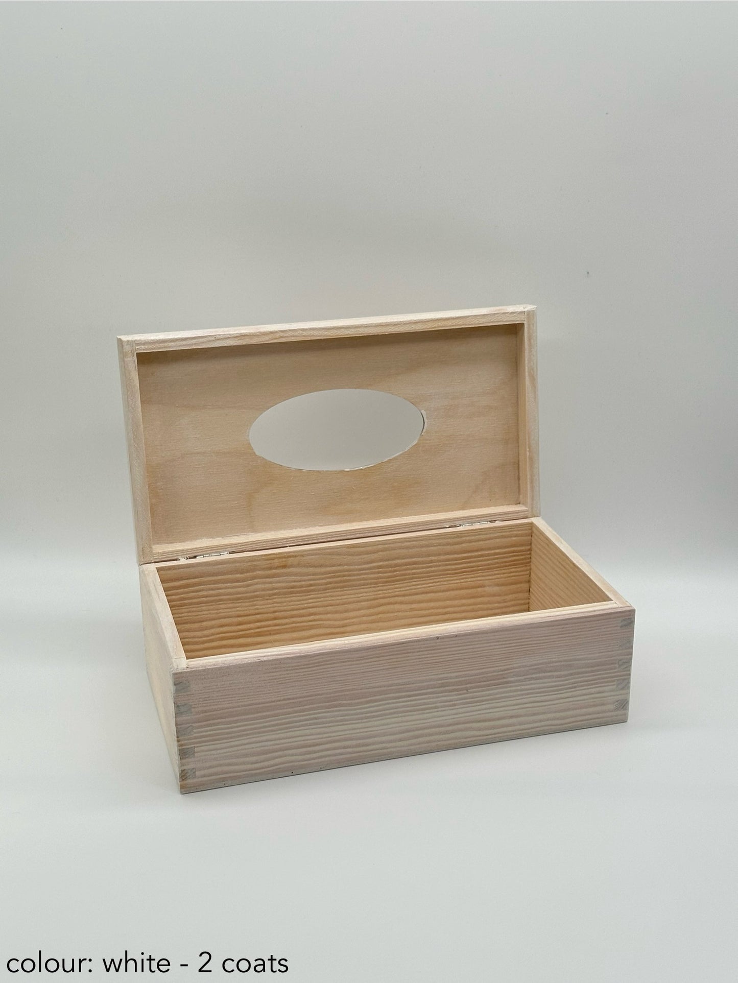 Painted hinged tissue box - white
