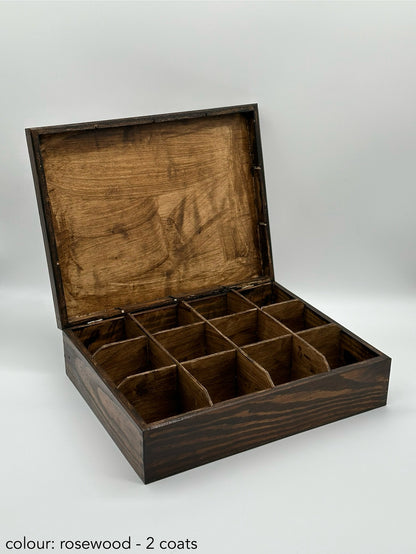 Painted Tea Box 12 Compartments Rosewood