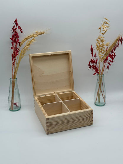 Plain 4 Compartment Wooden Tea Box